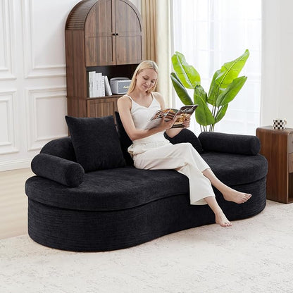 AVZEAR 78" Curved Loveseat Sofa, Chenille Upholstered 2 Seater Couch for Living Room, No Assembly Modern Love Seat Cloud Sofa with 2 Bolster Pillows & 2 Square Pillows, High-Density Foam, Black