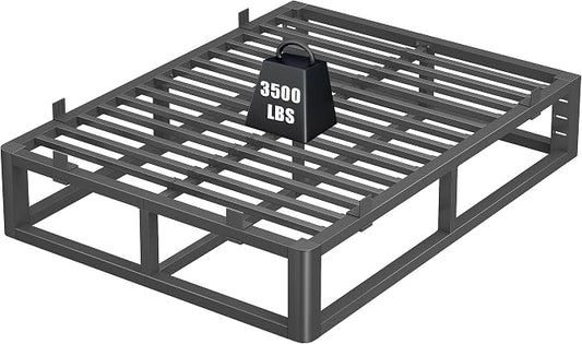 14 Inch Full Size Bed Frame with Rounded Corner and Headboard Hole, Metal Platform Bed Frames 6 Non-Slip Guards, 3500lbs Heavy Duty Steel Slat Support, Squeak Free, No Box Spring Needed, Black