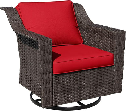 Outdoor Furniture Swivel Chair, Patio Glider Wicker Rocker Seating with Cushions for Porch Deck Balcony (Red)