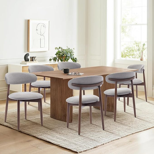 COLAMY Wooden Dining Chairs Set of 6, Modern Fabric Upholstered Dining Room Chair, Farmhouse Kitchen Chair with Foot Pegs, Light Grey