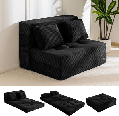 MAXYOYO Convertible Sofa Bed, Fold Out Sofa Couch with Pillow, 4 in 1 Tufted Folding Couch Bed Foam Floor Couch, Lazy Chair for Living Room Bedroom Guest Room, Black