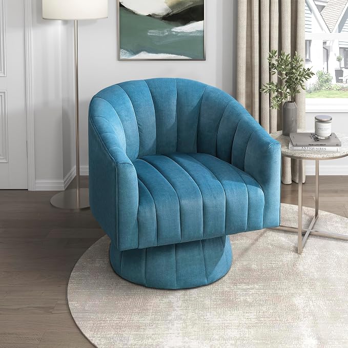 Lexicon Modern Swivel Accent Chair, Velvet Fabric Upholstered Swivel Lounge Chair with Rounded Base and Channel Stitching for Living Room/Bedroom/Office, Easy Assembly, Dark Teal