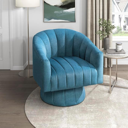Lexicon Modern Swivel Accent Chair, Velvet Fabric Upholstered Swivel Lounge Chair with Rounded Base and Channel Stitching for Living Room/Bedroom/Office, Easy Assembly, Dark Teal