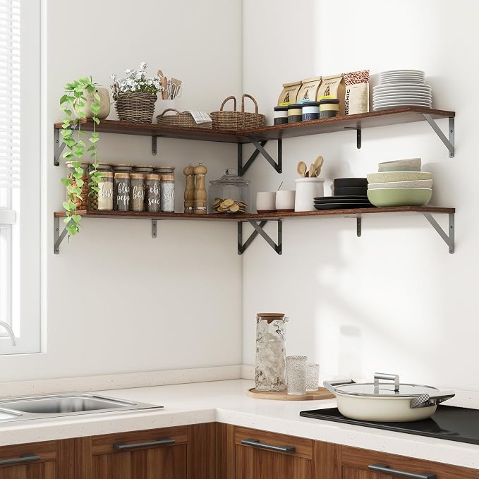 Axeman 32 Inch Floating Shelves | 8 Inch Deep Walnut Wall Shelves Set of 2 | 31.5W x 8D Rustic Wood Shelves for Bookshelf Living Room Bedroom Home Office Bathroom