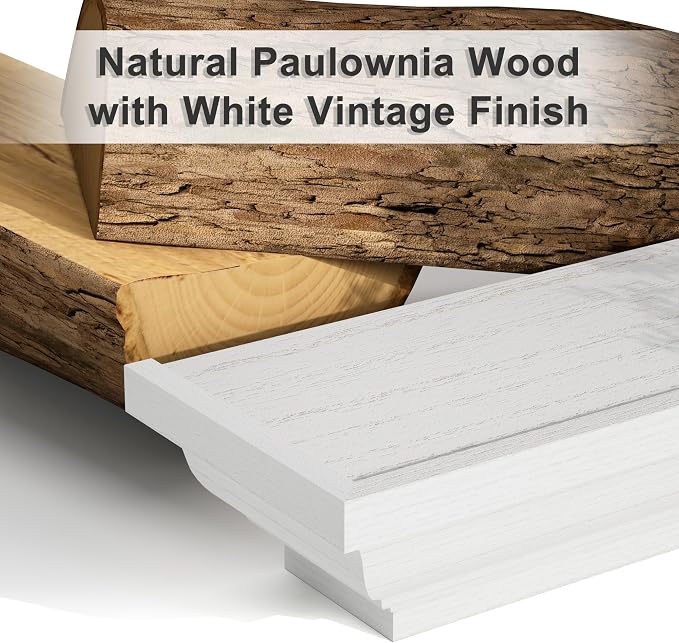 SRIWATANA White Floating Shelves, 24 Inch Solid Wood Storage Wall Shelves Set of 4 Display Ledge Shelves Decor for Bedroom, Living Room, Bathroom, Kitchen