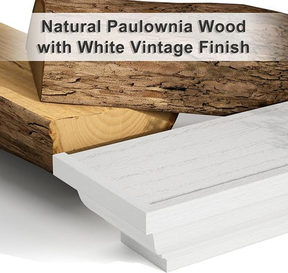 SRIWATANA White Floating Shelves, 24 Inch Solid Wood Storage Wall Shelves Set of 4 Display Ledge Shelves Decor for Bedroom, Living Room, Bathroom, Kitchen
