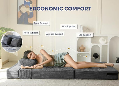 MAXYOYO Convertible Sofa Bed, Fold Out Loveseat Sofa Couch with Pillow, 4 in 1 Tufted Folding Couch Bed Foam Floor Couch, Lazy Chair for Living Room Bedroom Guest Room, Dark Grey