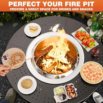 Fire Pit Surround Tabletop for Solo Stove Yukon 1.0 & 2.0, 48" Fire Pit Surround Tabletop with Wood Storage Shelf,Powder-Coated Steel Surround Tabletop with Extra Space