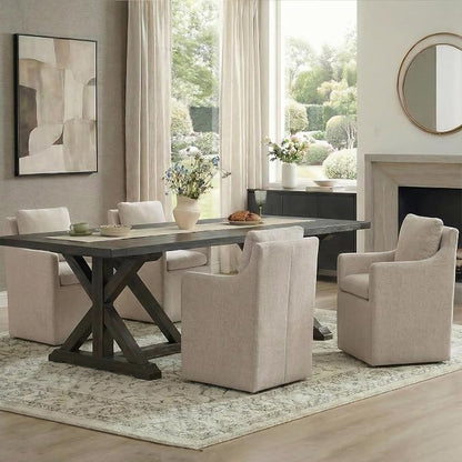 KISLOT Upholstered Dining Chairs with Casters, No Assembly Modern Accent Armchair with Rollers for Dining Room, Bedroom, Living Room, Reading Room, Already Assembled, Sand, 4 Box