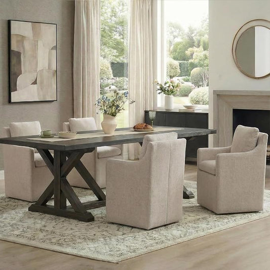 KISLOT Upholstered Dining Chairs with Casters, No Assembly Modern Accent Armchair with Rollers for Dining Room, Bedroom, Living Room, Reading Room, Already Assembled, Sand, 4 Box