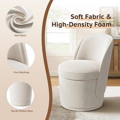 MALOL 360° Swivel Accent Chair- Comfy Living Room Armchair No-Sag Foam & Sturdy Metal Base, Fully Assembled Swivel Accent Single Sofa for Bedroom, Office, Beige