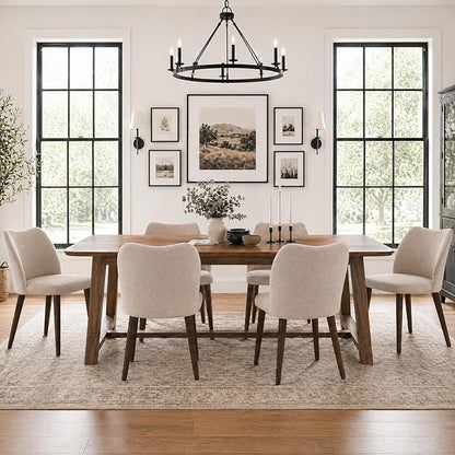 COLAMY Upholstered Dining Chairs Set of 6, Modern Kitchen & Dining Room Chairs with Curved Back, Fabric Padded Seat and Solid Wood Legs, Side Chairs for Restaurant, Cafe & Home, Camel