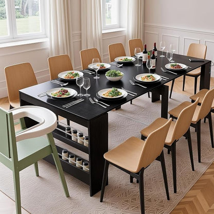 Kikihouse 19.6"-118.1" Modern Extendable Dining Table with Outlet, 2 to 12 People Space Saving Expanding Table with Storage for Party, Weddings, Meetings, Celebrations (Black)
