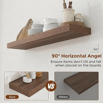 Heimlove 40 Inch Floating Shelves for Wall 8 Inch Deep Walnut Shelves Set of 2,Wall Mounted Rustic Wood Long Floating Shelf with Invisible Brackets for Bedroom Kitchen Living Room