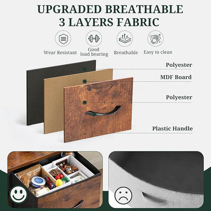 10-Drawer Dresser for Bedroom, Anti-Tip Tall Storage Organizer Chest of Drawers with Wooden Top and Metal Frame Fabric Bins for Closet, Living Room, Hallway, Entryway, Brown