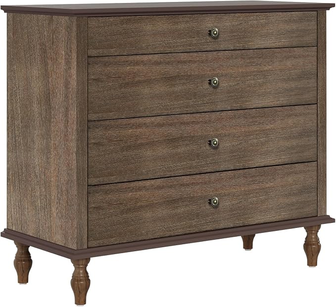 ALEVINE 40" Deep Rustic Brown Accent Chest with 4 Drawers, Farmhouse Wooden Dresser with Copper Handles