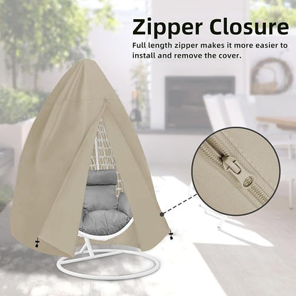 Easy-Going Patio Hanging Egg Chair Cover, UV Resistant Waterproof Outdoor Single Seat Swing Chair Cover with Zipper, Camel