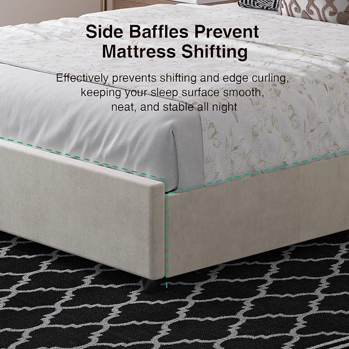 Novilla Full Size Bed Frame with Drawers, Full Size Bed Frame with Headboard, Full Bed Frame with LED Lights, Charging Station and Adjustable Headboard, No Box Spring Needed, White Velvet