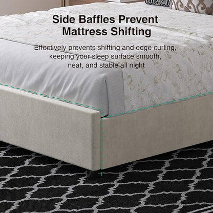 Novilla King Size Bed Frame with Storage Drawers, King Bed Frame and Headboard, King Bed Frame with LED Lights, Charging Station and Adjustable Headboard, No Box Spring Needed, White Velvet