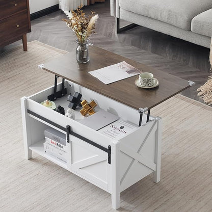 VINGLI Farmhouse Lift Top Coffee Table,36" Living Room Table,White Oak