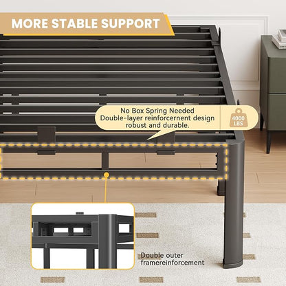 18 Inch Twin XL Bed Frame Heavy Duty, Metal Double Layer Steel 4000 lbs Capacity, Platform with Large Under Bed Storage Space, No Box Spring Needed, Noise-Free, Easy Assembly