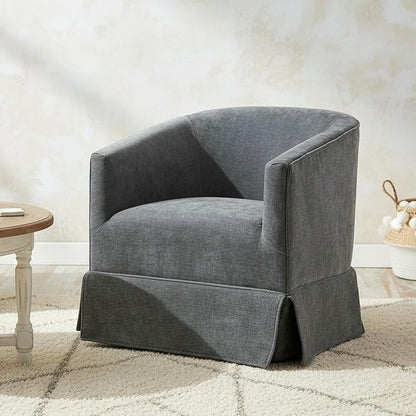 Swivel Accent Chair for Living Room, 360° Upholstered Barrel Swivel Chairs with Skirted Base, Modern Linen Armchairs for Bedroom, Reading Nook, Small Space, Grey
