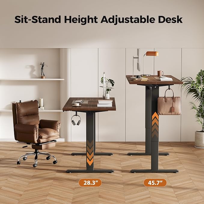 Agilestic Electric Standing Desk, 63 x 23.6 Inches Height Adjustable Desk, Sit Stand up Desk for Work Office Home, Splice Board, Dark Walnut