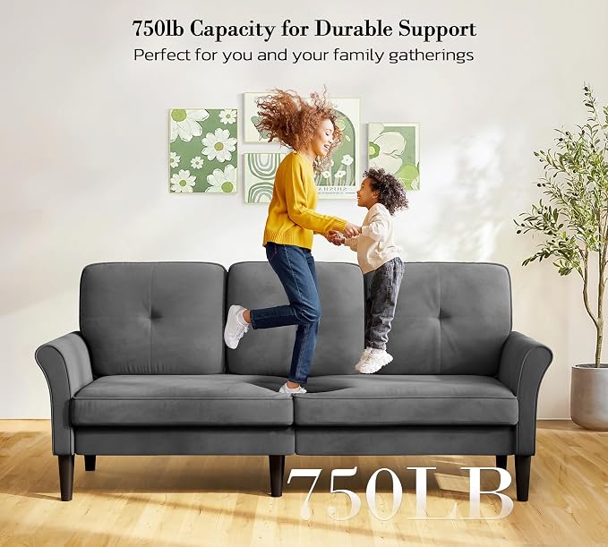 Loveseat Sofa, 83" Love Seat Couches, Comfy Velvet Small Couch for Bedroom, Tool-Free Setup Small Couches for Living Room, Modern Sofas for Living Room, 750lbs Load Sofas & Couches, Grey Couch