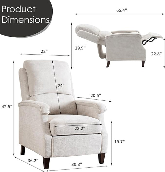 VKNOW Recliner Chair, Fabric Recliner with Soft Armrest, Home Theater Seating with Adjustable Push Back and Lumbar Support, Single Sofa for Adults, Lounge Chair for Living Room, Bedroom（Beige）