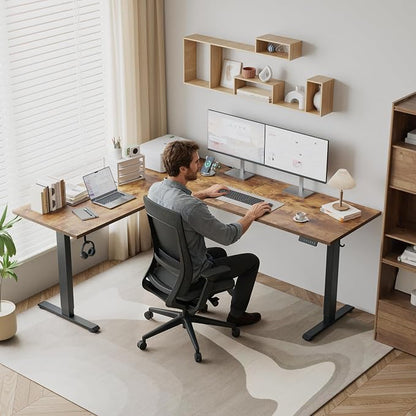 Klicelor L Shaped Standing Desk 63 x 55.1 Inch Dual Motors, Electric Height Adjustable Corner Desk for Home Office Workstation, Ergonomic Sit Stand Computer Table with Memory Controller, Rustic Brown
