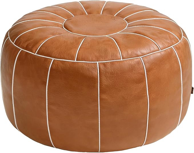 Thgonwid Unstuffed Moroccan Storage Pouf Foot Stool Ottoman Seat, No Filler Included, Handmade Faux Leather Bean Bag Floor Chair Foot Rest for Living Room, Bedroom or Balcony, Brown
