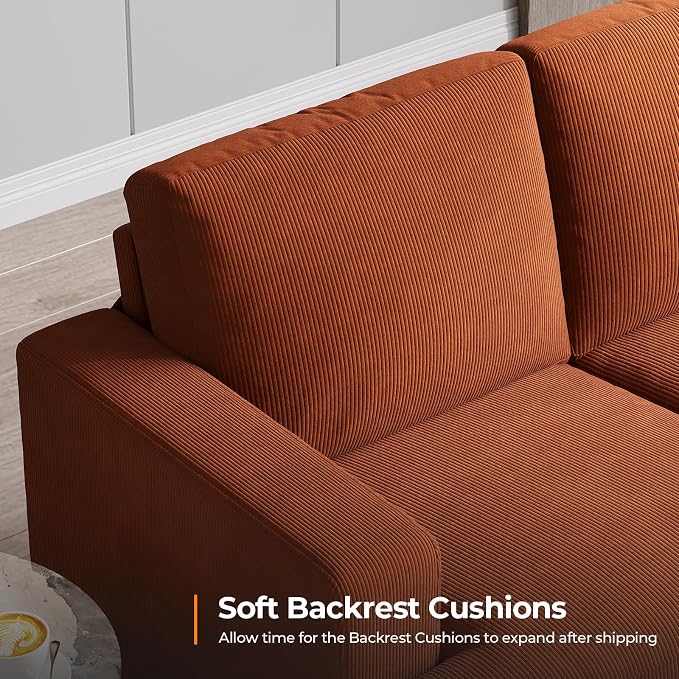 COPIAE 89 Inch Sofa with Extra Deep Seats Oversize, 3 Seater Sofa for Living Room, Modern Couch and Sofa, Comfy Armrests and Seats and Backrests, Easy Installation, Corduroy Fabric Rust