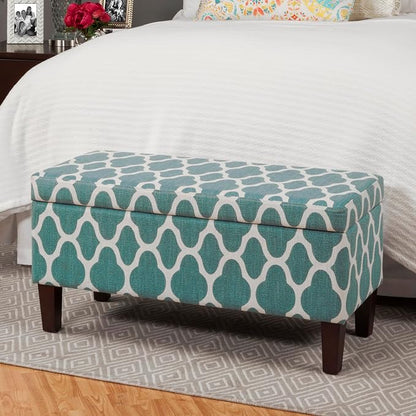 HomePop 36" Storage Ottoman Bench with Hinged Lid - Teal Geometric