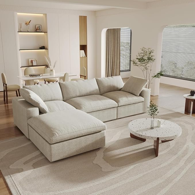 L-Shaped Modular Sectional Sofa with Storage Ottoman for Living Room, Cloud Couch, Covers Washable&Replaceable, Khaki