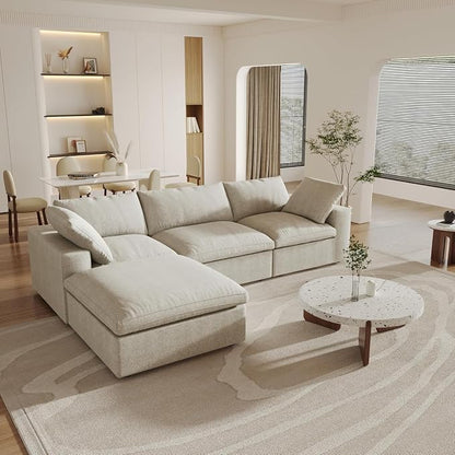 L-Shaped Modular Sectional Sofa with Storage Ottoman for Living Room, Cloud Couch, Covers Washable&Replaceable, Khaki