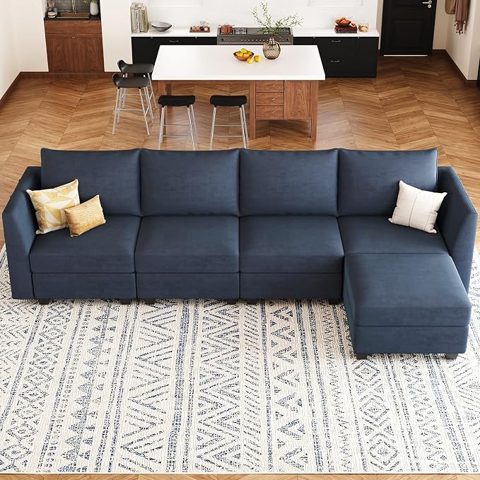 Belffin Modular Sectional Sofa Couch with Reversible Chaise Velvet L Shaped Storage 4-seat Convertible Blue