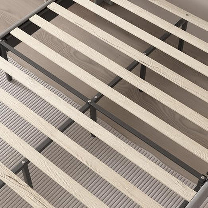 VECELO Upholstered Platform Full Bed Frame with Fabric Headboard,Wooden Slats Support/No Box Spring Needed/Mattress Foundation,Dark Grey