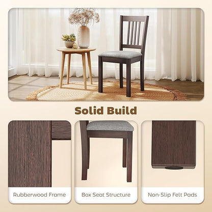 HOMCOM Dining Chairs Set of 2, Upholstered Kitchen Chairs with Rubberwood Frame, Padded Seat and Slat-Back for Living Room, Dining Room, Kitchen, Espresso