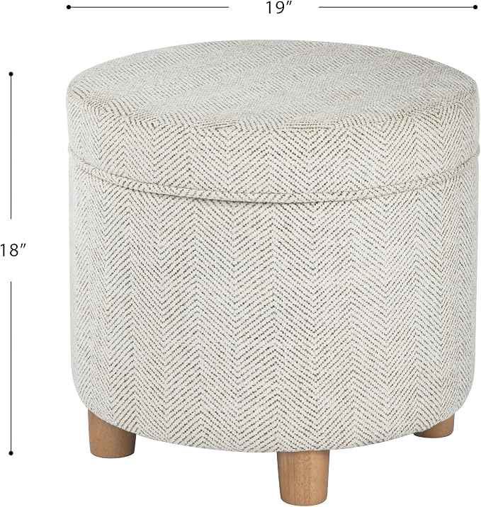 HomePop 19" Round Storage Ottoman - Cream Chevron Woven