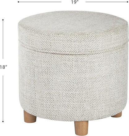 HomePop 19" Round Storage Ottoman - Cream Chevron Woven