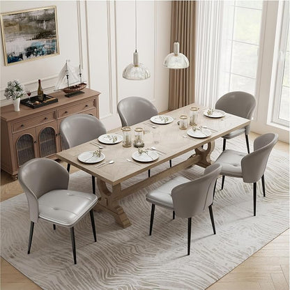 Modern Dining Chairs Set of 6, Faux Leather Upholstered Accent Chair with Metal Legs, Kitchen Side Chair with Comfortable Seat for Dining Room, Living Room, Bedroom, Light Grey