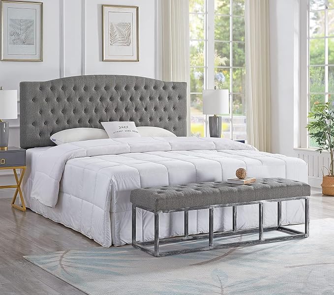 24KF Upholstered Tufted Button Linen King Headboard,Comfortable Fashional California King Headboard,Granite
