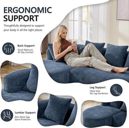 Modular Sectional Boneless Couches, Cloud Sectional Couch with L-Shape Curved Chaise, Modern Comfy Chenille Sofa with Deep Seat for Living Room, Bedroom, No Assembly Required (Blue)