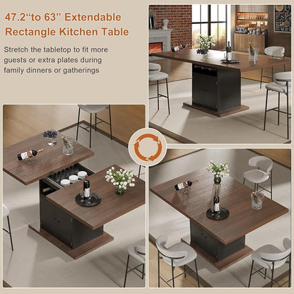 Extendable Dining Room Table for 4-6, 47-63 Inch Faux Marble Extendable Dining Table, Modern Expandable Rectangle Kitchen Dining Table with Storage for Kitchen Living Room