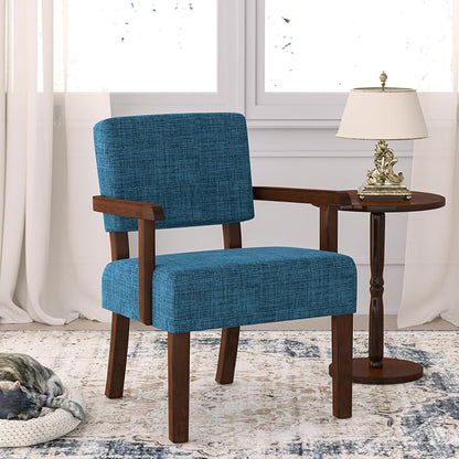 FAGAGA Accent Chair,Armchairs with Solid Wood Frame and Legs,Upholstered Reading Leisure Chair for Bedroom,Office,Waiting Room (Linen, Blue, One Chair)