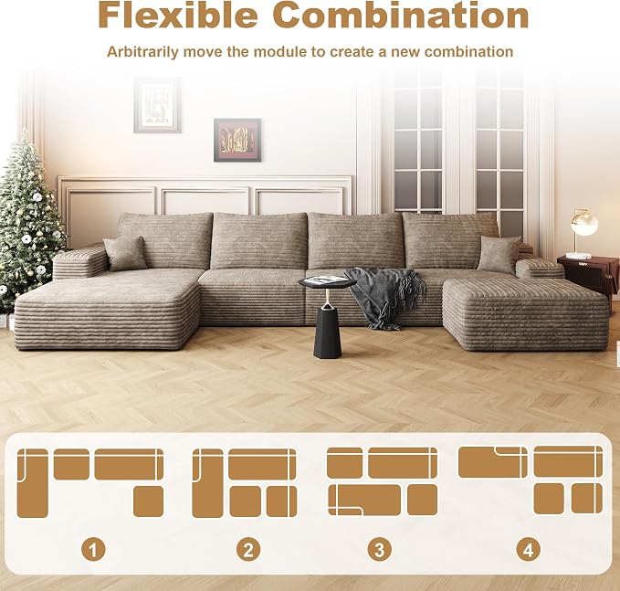 AUGOP 136" Sectional Couches for Living Room Modern Modular Sofa with L-Shape Couchs Upholstered Boneless Couch Deep Seat Sectional Couch with Chaise (Camel, Left Facing Chaise+3Seaters+Ottoman)