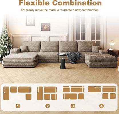 AUGOP 136" Sectional Couches for Living Room Modern Modular Sofa with L-Shape Couchs Upholstered Boneless Couch Deep Seat Sectional Couch with Chaise (Camel, Left Facing Chaise+3Seaters+Ottoman)