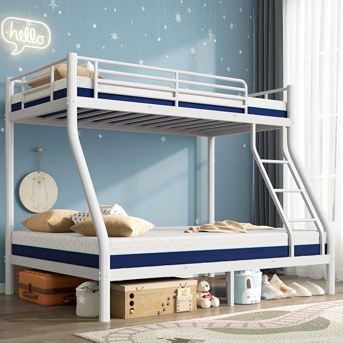 SDHYL Twin Over Full Bunk Bed, Heavy Duty Metal Frame for Adults, Space-Saving for Dorm, Apartment & Small Room, No Box Spring Needed, White