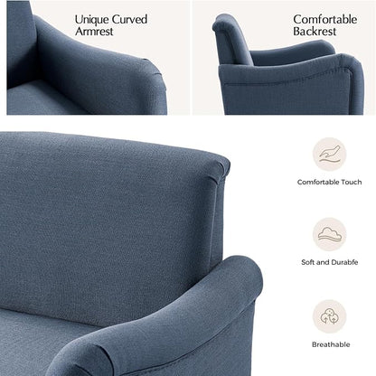 EcoHarbor Living 50.5" Mid-Century Modern Couch, Upholstered Sofa with Armrests, Stripe Mini Couches for Small Spaces, Living Room, Bedroom, Office, Apartment, Slate Blue