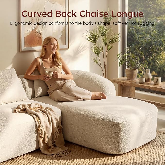 Relefree 136" Curved Sofa, Modular Sectional Sofa with Movable Coffee Table, Couches with Spring & High-Resilience Foam, Boneless Sofa for Living Room, Cloud Comfort, Oversized, Thick Backrest White